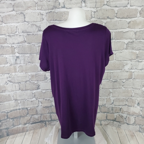 Plus Size Tee Low Scoop Sequined Purple 2X - Picture 6 of 10